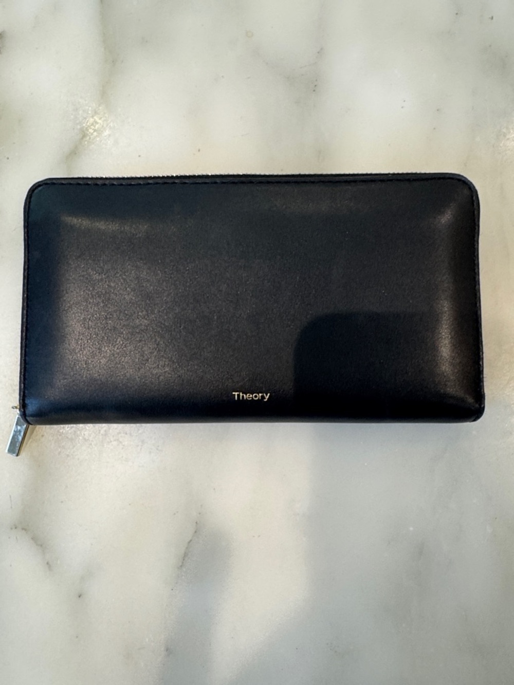 Theory Black Smooth Leather Zip-Around Wallet